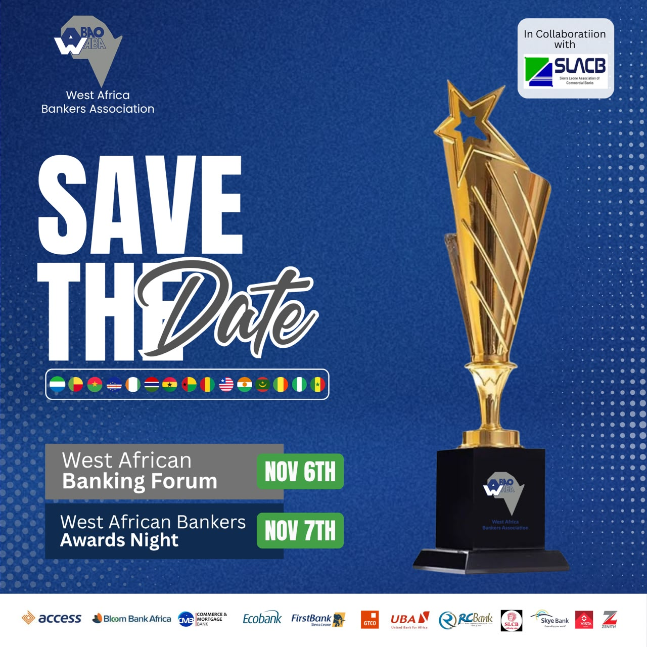 WABA Save the Date flyer for the West African Banking Forum and Bankers’ Awards Night